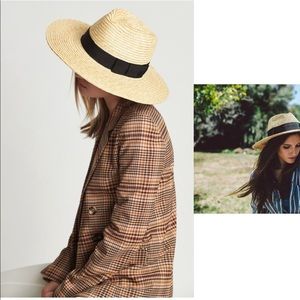 Brixton Natural Straw Boater Hat with Black Band